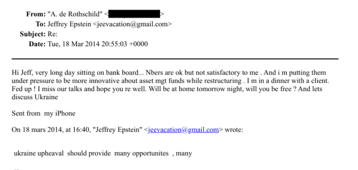 Email from Ariane de Rothschild to Jeffrey Epstein, 2014. Source: U.S. Department of Justice — https://www.justice.gov/epstein/files/DataSet%209/EFTA00870649.pdf